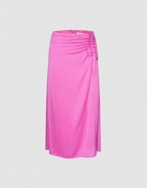 Purple Urban Revivo Drawstring Front Midi Women's Skirts | DNJGLF-915