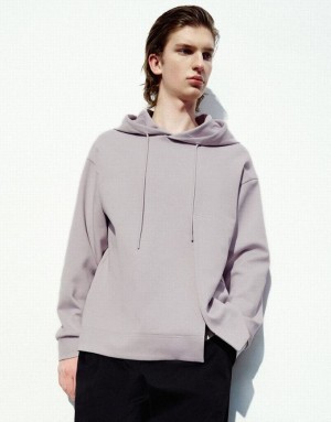 Purple Urban Revivo Hooded Straight Men's Sweatshirts | IPDRON-845