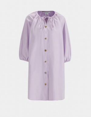 Purple Urban Revivo Knot Front Button Up Crew Neck Women's Casual Dress | BRFOCY-435