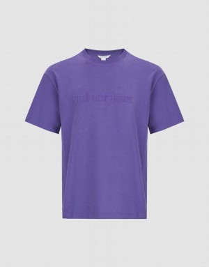 Purple Urban Revivo Letter Embossed Crew Neck Men's T-Shirts | LISUOG-690