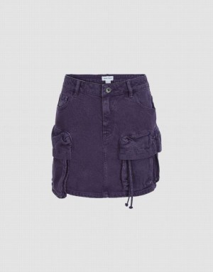 Purple Urban Revivo Multi-Pocket Straight Women's Denim Skirt | AVYEKT-415