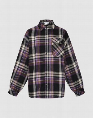 Purple Urban Revivo Plaid Straight Women's Shirts | LTIYFX-807