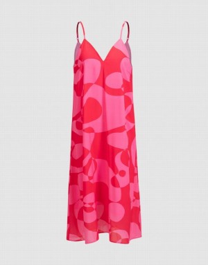 Red Urban Revivo Abstract Print Cami Women's Dress | KWGPOJ-430