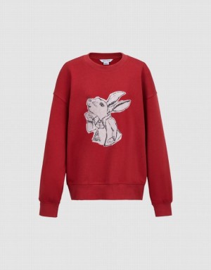 Red Urban Revivo Bunny Print Women's Sweatshirts | CTXMND-091