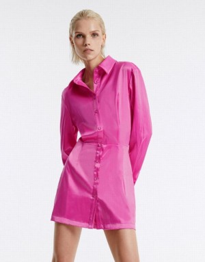 Red Urban Revivo Button Up Women's Shirt Dress | KHATUS-843