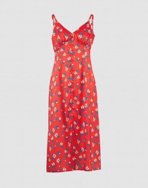 Red Urban Revivo Floral Print Cami Midi Women's Midi Dress | DXQTFV-532