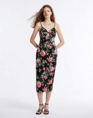 Red Urban Revivo Floral Print Strappy Women's Casual Dress | BHXVTL-347