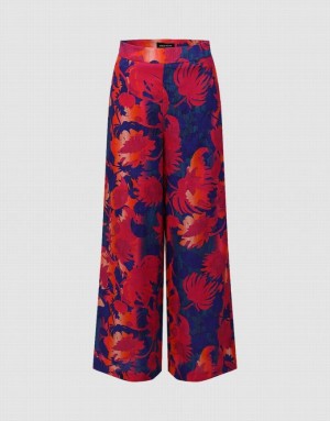 Red Urban Revivo Floral Printed Wide-Leg Women's Pants | JCFYQN-132