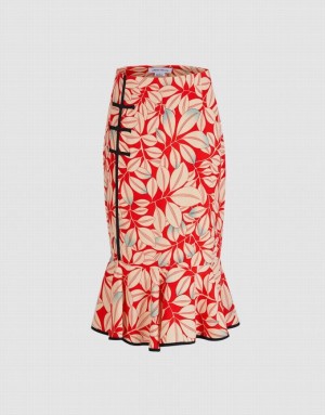 Red Urban Revivo Leaves Print Frog Button Fishtail Women's Skirts | SVJXPI-510