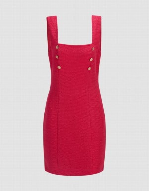 Red Urban Revivo Ribbed Sleeveless Bodycon Women's Knitted Dress | DWEBJU-549