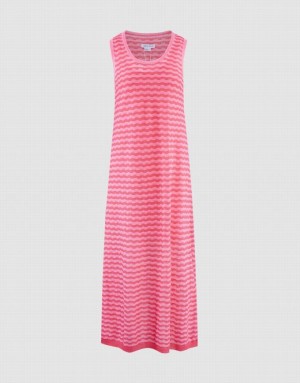 Red Urban Revivo Striped Sleeveless Midi Women's Knitted Dress | EMYCDR-741