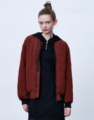 Red Urban Revivo Zipper Front Straight Padded Women's Coats | YVOFPA-809