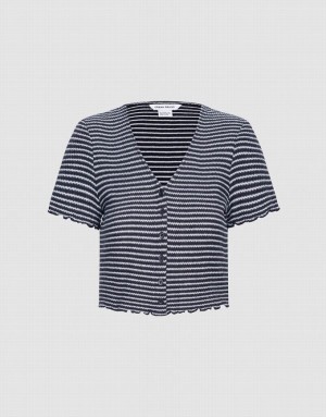 Stripes Urban Revivo Crop Women's T-Shirts | OVHUYC-715