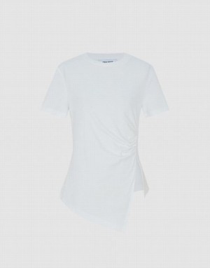 White Urban Revivo Asymmetrical Hem Women's T-Shirts | KWMDIT-632