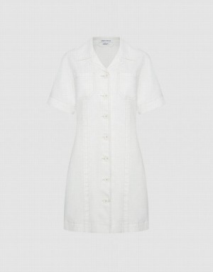 White Urban Revivo Button Front Women's Denim Dress | OJIRLB-951