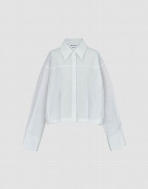 White Urban Revivo Button Up Balloon Women's Shirts | AJPRQX-096