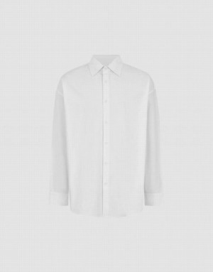 White Urban Revivo Button Up Loose Men's Shirts | SLVQAD-865