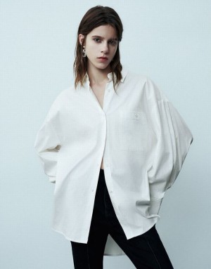 White Urban Revivo Button Up Oversized Women's Shirts | RNIXUO-572