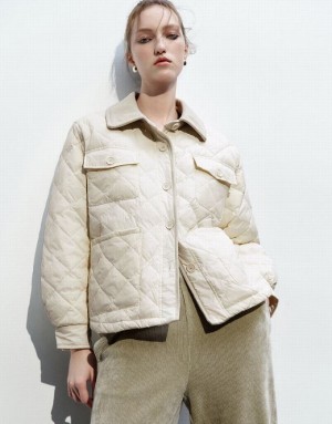 White Urban Revivo Button Up Quilted Women's Down Jackets | PCOWIB-048