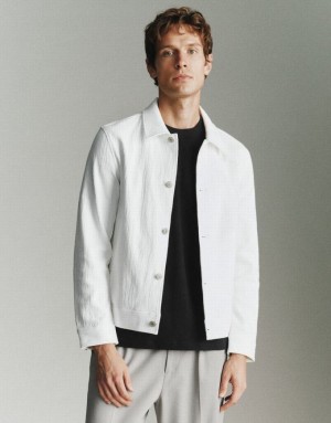 White Urban Revivo Button Up Straight Men's Jacket | OXGARF-670