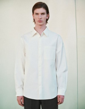 White Urban Revivo Button Up Straight Men's Shirts | LJZQMK-628