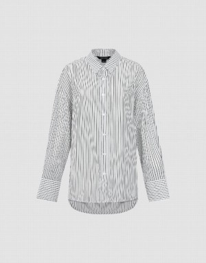 White Urban Revivo Button Up Striped Straight Women's Shirts | GIOVYU-109