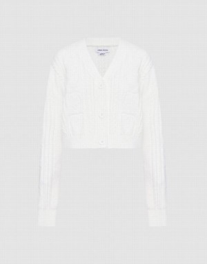 White Urban Revivo Cable Knit Button Up Women's Cardigan | NGIHWF-458