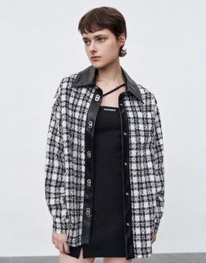 White Urban Revivo Combination Tweed Plaid Women's Jacket | PRNKCJ-354