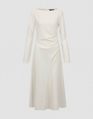 White Urban Revivo Crew Neck A-Line Women's Dress | FERSKM-703