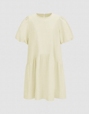 White Urban Revivo Crew Neck A-Line Women's Dress | BDULQO-908