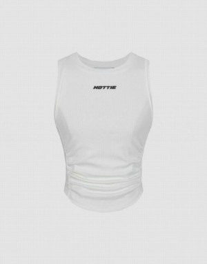 White Urban Revivo Crew Neck Knitted Women's Tank Top | FHOETM-270