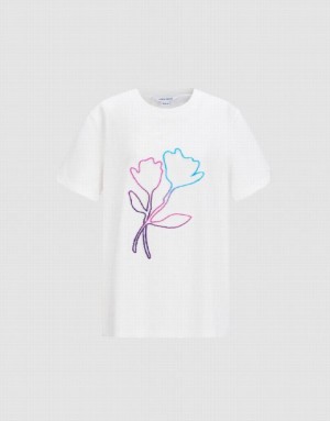 White Urban Revivo Crew Neck Straight Women's T-Shirts | UKIANB-809