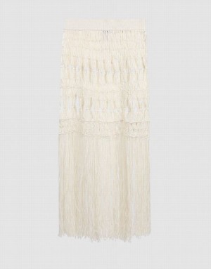 White Urban Revivo Crochet Midi Knitted Women's Skirts | EJOVMP-613