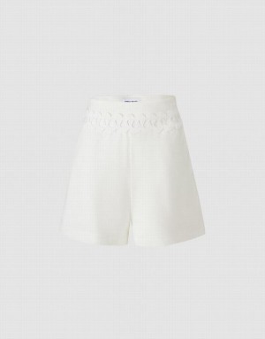 White Urban Revivo Cut Out High Waist Women's Shorts | OQETCN-385