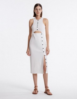 White Urban Revivo Cut Out Women's Knitted Dress | JZGWPB-715