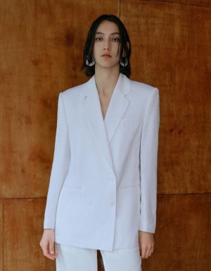 White Urban Revivo Double Breasted Tailored Women's Blazers | RQWICJ-695