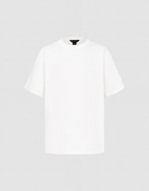 White Urban Revivo Drop Shoulder Sleeve Crew Neck Men's T-Shirts | DUOAPT-379