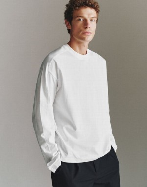 White Urban Revivo Drop Shoulder Sleeve Crew Neck Men's T-Shirts | BIJCTL-928