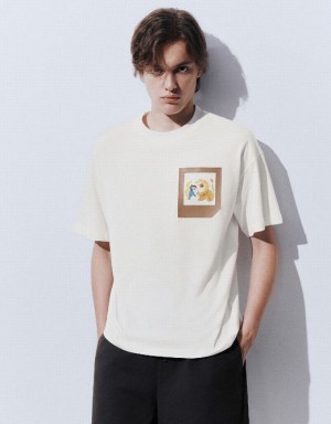 White Urban Revivo Drop Shoulder Sleeve Men's T-Shirts | JKBNAZ-672