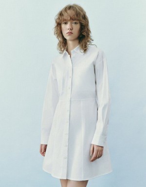 White Urban Revivo Drop Shoulder Sleeve Skater Women's Shirt Dress | YAIUVT-132