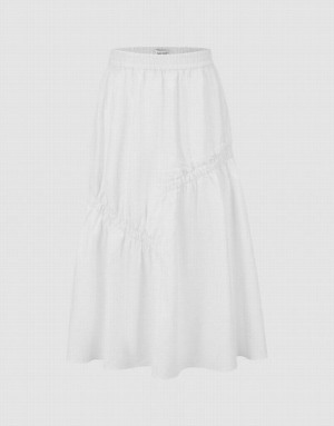 White Urban Revivo Elastic Waist Maxi A-Line Women's Skirts | KEZRJG-892