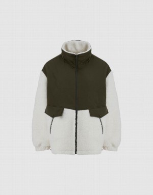 White Urban Revivo Furry Stand Collar Padded Women's Coats | QXNEPB-945