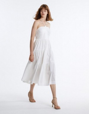 White Urban Revivo Halter Tiered Midi Women's Midi Dress | UQPFDA-134