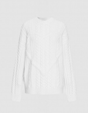 White Urban Revivo Heart Cable Knit Women's Sweaters | VHXBSN-901