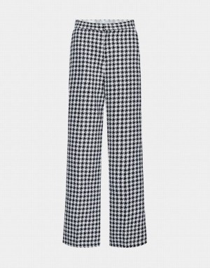 White Urban Revivo Houndstooth Pattern Wide Leg Women's Pants | ODUIHZ-125