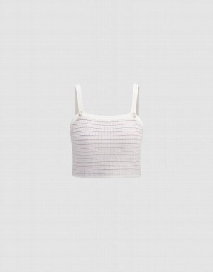 White Urban Revivo Knitted Women's Camisole | KOASZQ-981