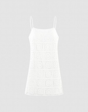 White Urban Revivo Lace Cami Women's Dress | AYLGZO-705