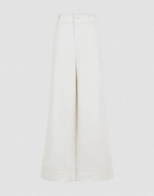 White Urban Revivo Loose Straight Women's Pants | UZJHLM-952