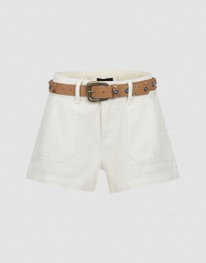 White Urban Revivo Loose Women's Denim Shorts | CVJDYO-053