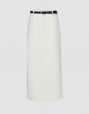 White Urban Revivo Midi Straight Women's Skirts | OPZYJM-580